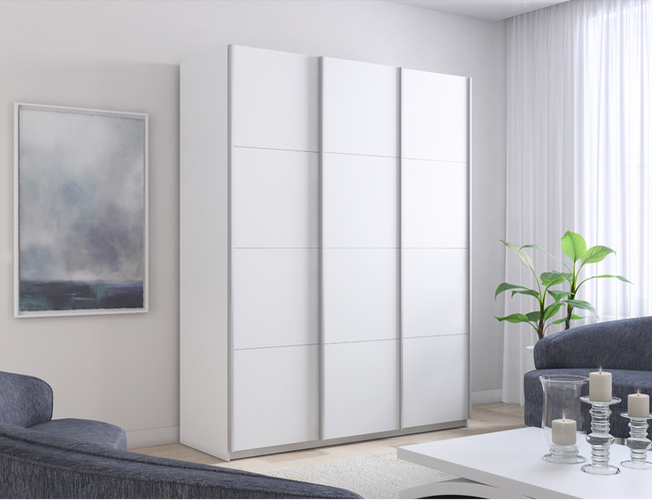 Шкаф-купе Прайм з-х дверный (ЛДСП), Белый снег