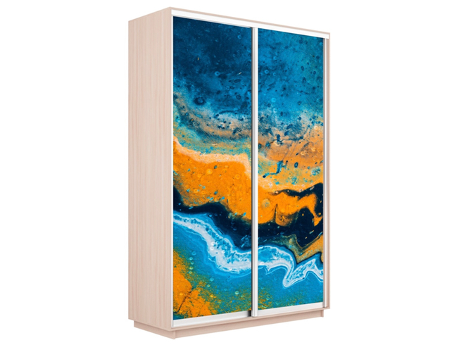 Шкаф-купе Экспресс 2-х дверный (Фото №1006 Абстракция оранжево-голубая), Дуб молочный