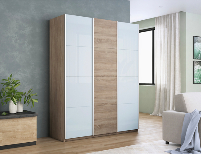 Шкаф-купе Прайм з-х дверный (ЛДСП, стекло 2шт), Сонома