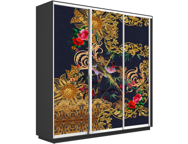 Шкаф-купе Экспресс Люкс 3-х дверный (Фото №1013 Золотой оранмент), Серый диамант